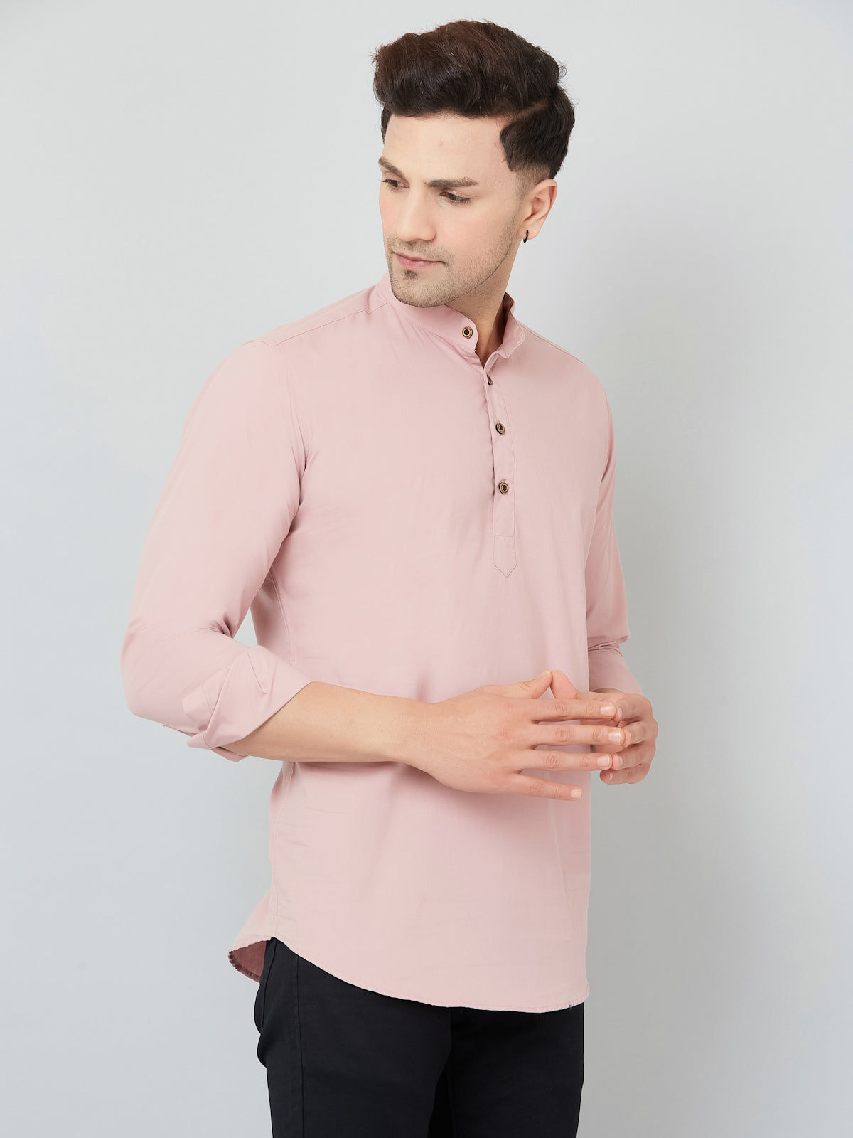 Louis Monarch Men Solid Peach Pure Cotton Straight Short Kurta